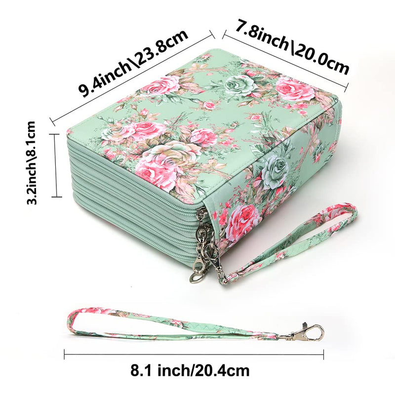 Vomgomfom Colored Pencil Case - 168 Slots Pencil Holder with Zipper Closure Twill Fabric Large Capacity Pencil Case for Watercolor Pens or Markers, Pencil Case Organizer for Artist (Green Rose) A Green Rose - NewNest Australia