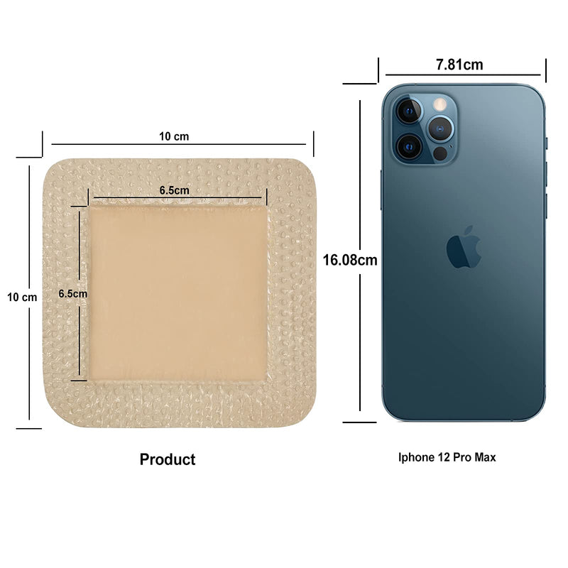 Carbou 10Pcs Silicone Foam Dressing 4"x 4"(10 cm x 10 cm) - with Border Adhesive Waterproof Central Ultra Absorbent-Foam (2.5" X 2.5") Square Dressing Waterproof Silicone Wound Bandage 4x4 Inch(Pack of 10) - NewNest Australia