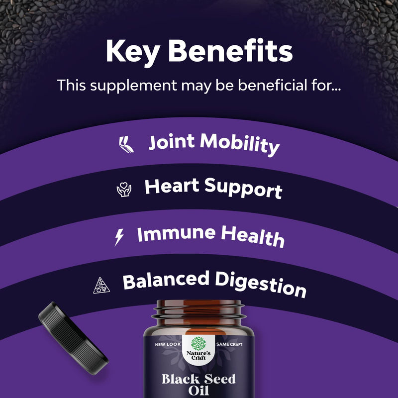 Vegan Black Seed Oil Capsules - Cold Pressed Nigella Sativa Black Cumin Seed Oil Capsules with Omega 3 6 9 Antioxidants and Thymoquinone for Hair Growth Immune Support Joint Health and Digestion 60 Count (Pack of 1) - NewNest Australia