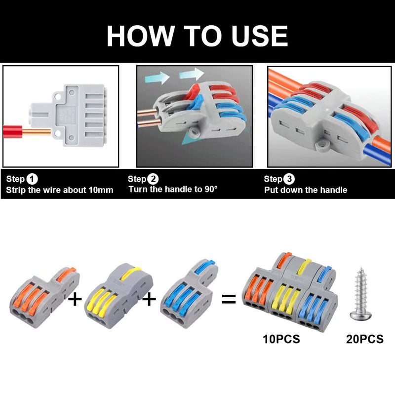 Lever Wire Nut Connectors, Circuit Inline Splices,Quick Wiring Cable Connector Push-in Conductor Terminal Block (3 in 6 Out) - NewNest Australia