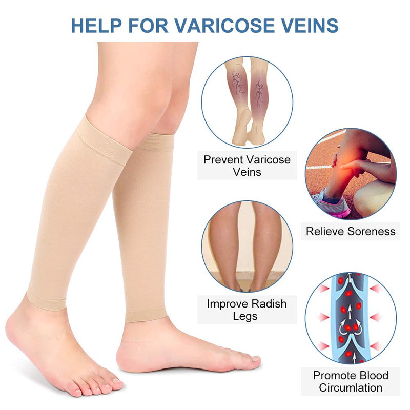 Compression Stocking, Calf Compression Sleeves, Medical Footless Compression Socks Shin Splints Leg Brace 20-30mmHg with Graduated Pressure for Swelling Varicose Veins Calf Beige-l - NewNest Australia