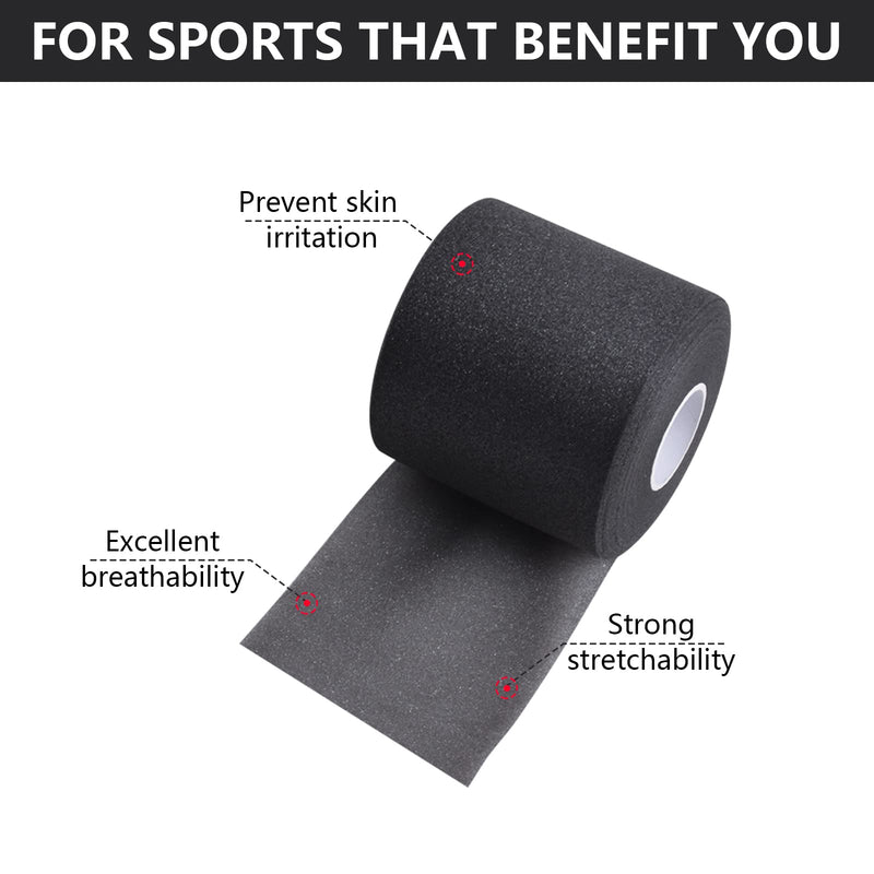 2 Rolls Sports Foam Tape, Underwrap Foam Bandage, Non-Adhesive, Hypoallergenic, 7 Cm X 27 M, Breathable Prepackaging Foam Band, Protective Elastic Bandage For Wrist, Ankle, Knee, Leg (Black) - NewNest Australia