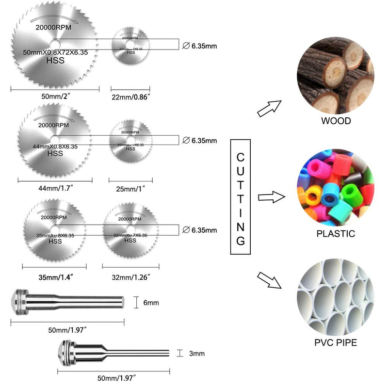 Rotary Tool Accessories Cutting Wheels Set 42 Pcs Diamond Cutting Wheels 15pcs and Resin Cutting Off Wheels 15pcs With Mandrels, Hss Circular Saw Blades 6pcs With 1/8" Shank for Wood Metal DIY Craft - NewNest Australia