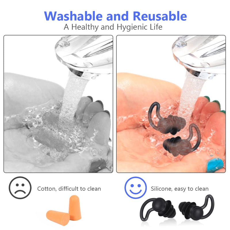 ACWOO Earplugs for Sleep, 2 Pieces Soft Silicone Ear Plugs, Noise Reduction Ear Plugs with Storage Container Box, Noise Cancelling Reusable Hearing Protection for Sleeping Snoring Working Traveling Black - NewNest Australia