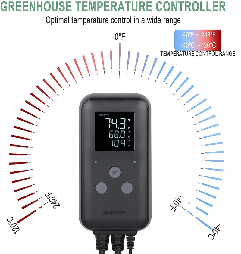 Greenhouse Temperature Controller Digital Waterproof Thermostat for Home Brewing Fermentation Breeding Incubation Greenhouse Terrarium, Heating & Cooling Outlet Temperature Controller 110V 10A 1100W - NewNest Australia
