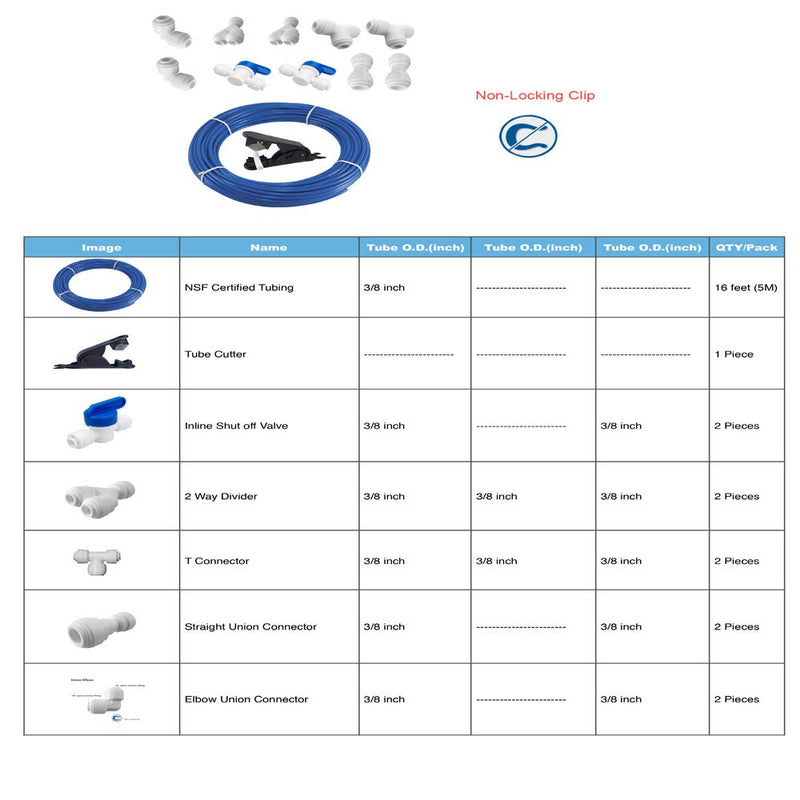 PureSec 3/8 Inch Blue RO Tubing 16 Feet Push to Connect Fitting Combo for RODI System(Ball Valve+T+Y+L+I+Tubing Cutter DIY Package) - NewNest Australia
