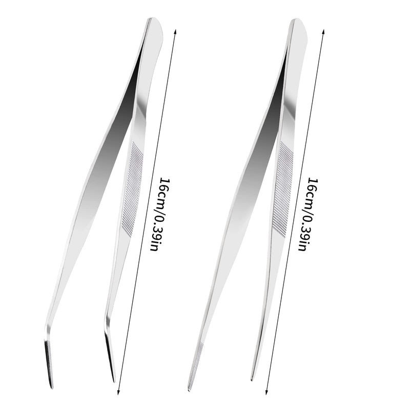 Pack Of 2 Tweezers 16 Cm Stainless Steel Splinter Tweezers Straight And Curved Pliers Slicker Tweezers Curved Tweezers Blunt Tweezers For Water Pets Coral Crafts Cooking Repair - NewNest Australia