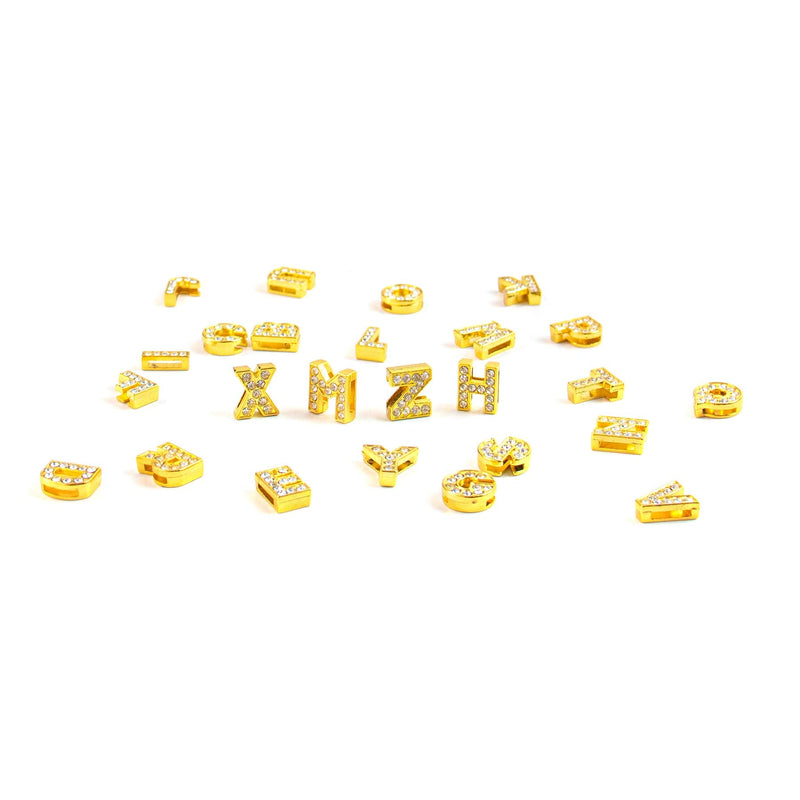 AUEAR, Crystal Rhinestone Slide Charms Alloy Alphabet A-Z Alphabet Letters for DIY Wristbands Bracelets Jewelry Making (Gold, 26 Pack, 8mm, Full Rhinestone) Gold - NewNest Australia