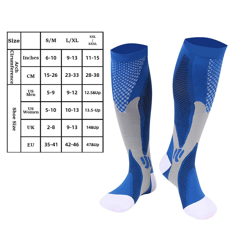 2 Pair Compression Socks Women & Men Compression Stockings 20-30mmHg Support Socks Knee High Cushioned Graduated Support Stockings for l Running, Athletic, Travel L-XL Blue - NewNest Australia