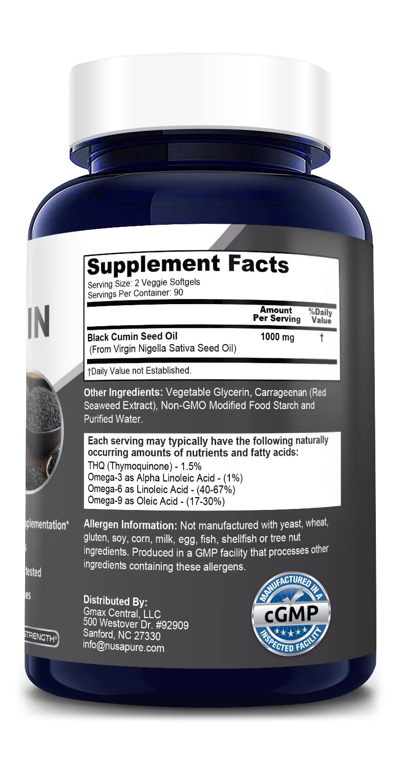 Black Seed Oil 1,000 mg per caps 180 Softgel Capsules (Non-GMO & Vegetarian) Cold-Pressed Nigella Sativa Producing Pure Black Cumin Seed Oil- 500 mg per caps - NewNest Australia