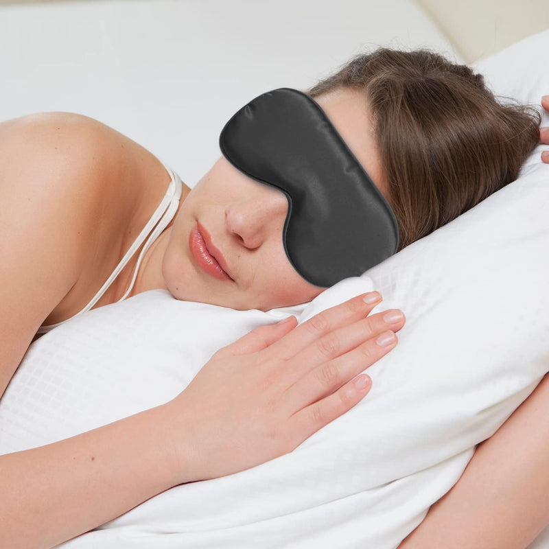 ALLY-MAGIC Silk Sleep Mask for Women Men Adjustable Eye Mask for Sleeping with Elastic Strap Both Sides Blackout with Cloth Bag for Travel Yoga Nap Meditation Y4-SMZGYZ(Black) Black - NewNest Australia