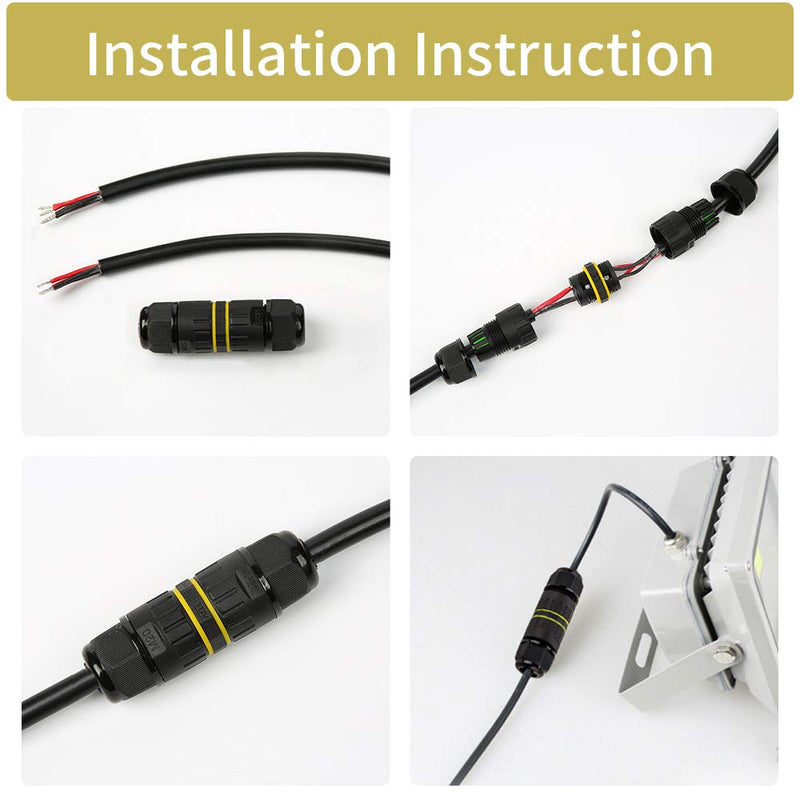 Junction Box Outdoor 2 Way Waterproof IP68 Electrical Cable Connector ,M16 Wire Range(3.5-10mm),Suitable for Repair and Extend Power Cables,UL(5 Pack) M16-2Pin - NewNest Australia