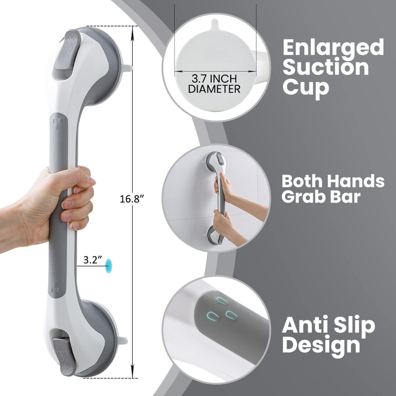 TAILI Bath Safety Grab Rail for Bathroom, Shower Handle for Handicap, Elderly, Senior, Injury Mobility aids Safety Suction Grab Bars Hold up to 113 KG No Drilling and Removable - Grey Long - NewNest Australia