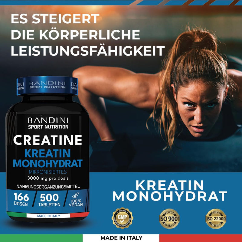 Bandini Creatine Monohydrate Mercury Free 500 Tablets Pure Creatine Monohydrate In Micronized Quality Optimal High Dose Creatine Without Additives - 100% Vegan - Supply For 166 Days - NewNest Australia