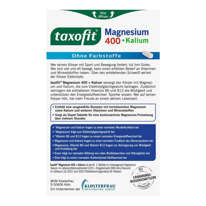 Taxofit Magnesium 400 + potassium depot tablets 30 pieces - NewNest Australia