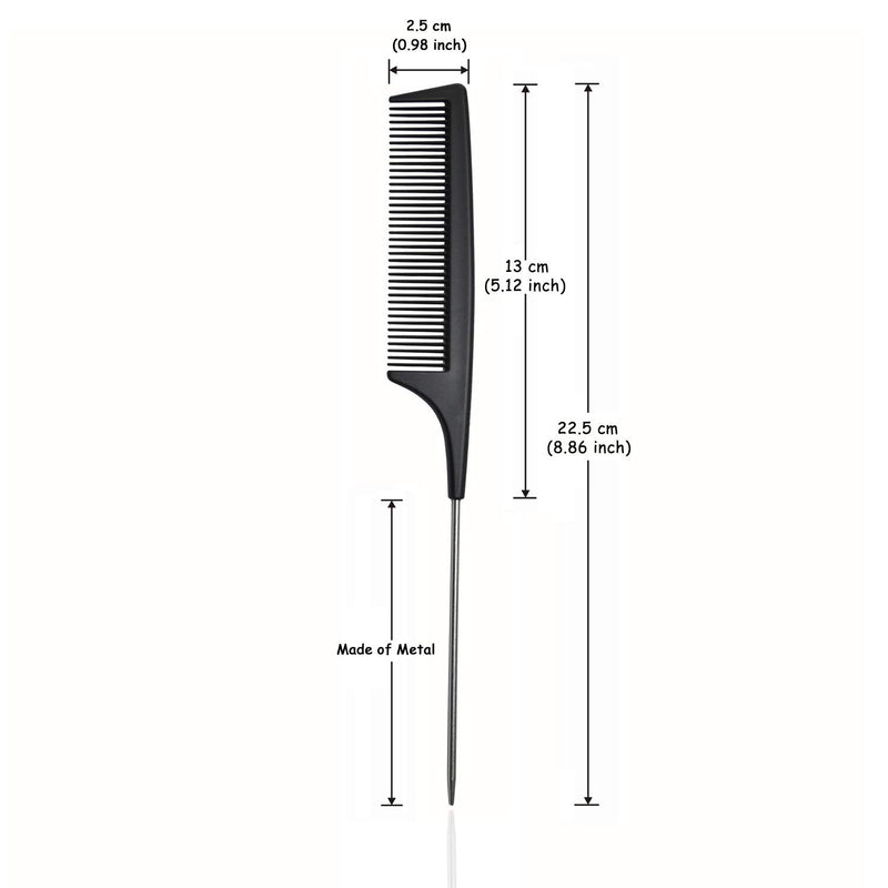 Hair Comb - a Professional Anti-static Carbon Fibre Metal-Pin Tail Comb,Heat Resistant Barber and Salon Rattail Comb with Non-skid Parting Comb,Fine Tooth in Black - NewNest Australia