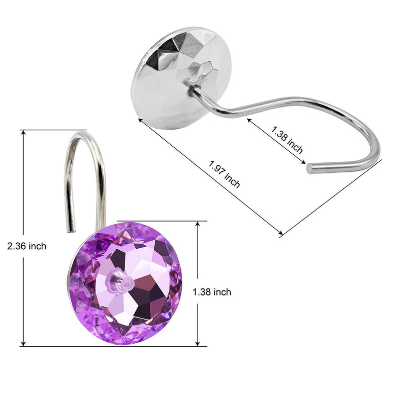 BEAVO Acrylic Fashion Decorative Home Rolling Purple Shower Curtain Hooks Rhinestones Bathroom Bath Baby Room Bedroom Living Room Decor Set of 12 Rings (Purple) - NewNest Australia