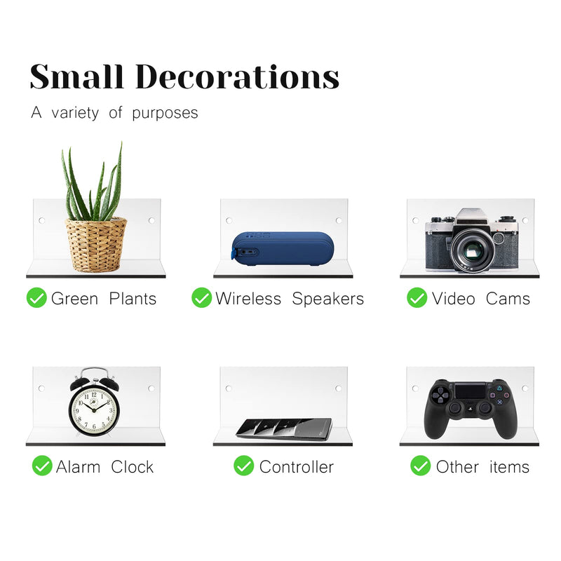 10 Pieces Small Adhesive Wall Shelves Wall Acrylic Display Shelf Mini Clear Floating Shelves Decorative Display Shelf Acrylic Wall Display for Space Save Room Bedroom Living Room Bathroom Office - NewNest Australia