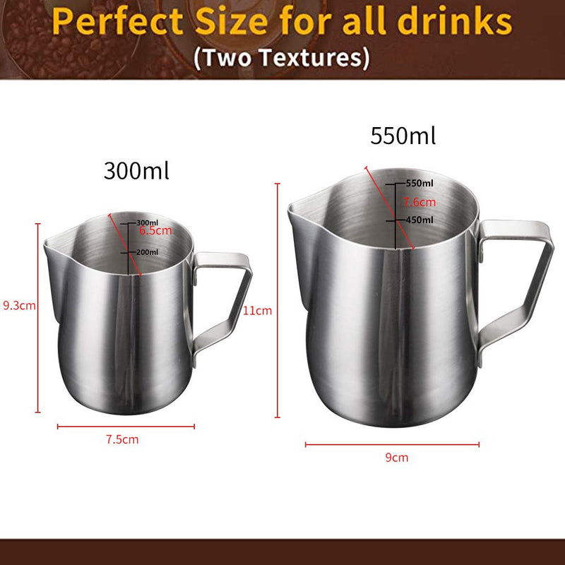 MIGHTYDUTY Milk Frothing Pitcher, Stainless Steel Creamer Frothing Pitcher, Perfect for Espresso Machines, Milk Frothing Jug for Making Coffee Cappuccino, Latte Art 12 oz /20oz Silver 300ml - NewNest Australia