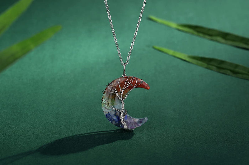 XIANNVXI Crystal Necklaces for Women Crescent Moon Pendant Necklace Healing Crystals Tree of Life Wire Wrapped Reiki Spiritual Necklace Jewellery for Women N - 7 Chakra - NewNest Australia