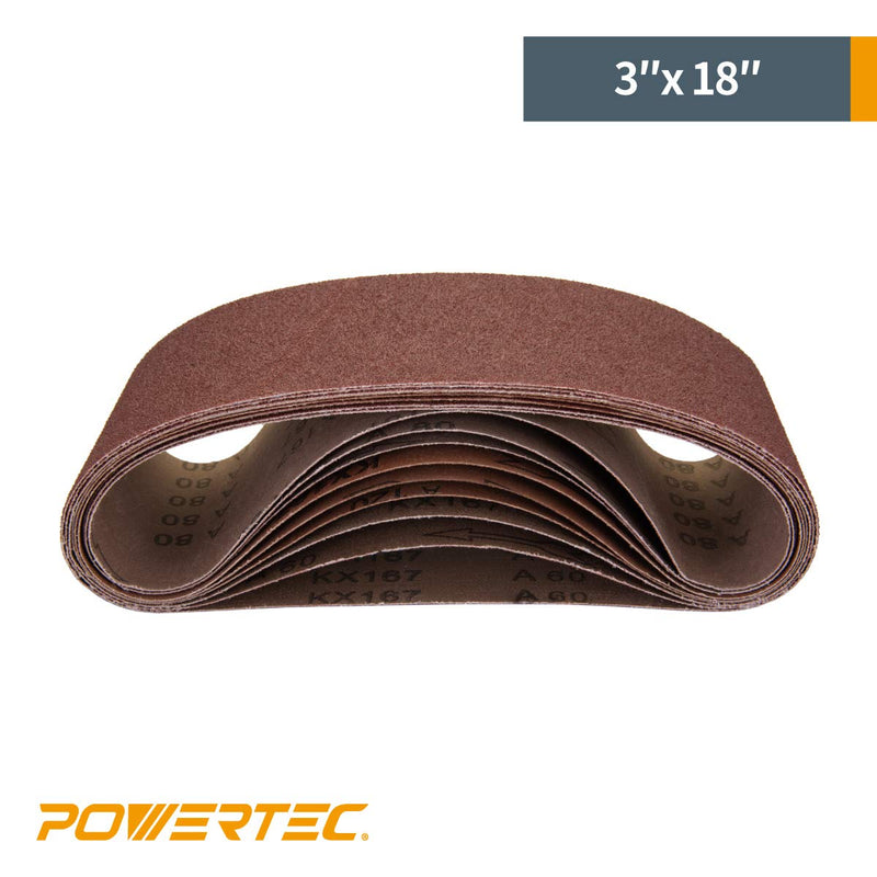 POWERTEC 110810 3 x 18 Inch Sanding Belts | 80 Grit Aluminum Oxide Sanding Belt | Premium Sandpaper for Portable Belt Sander – 10 Pack - NewNest Australia