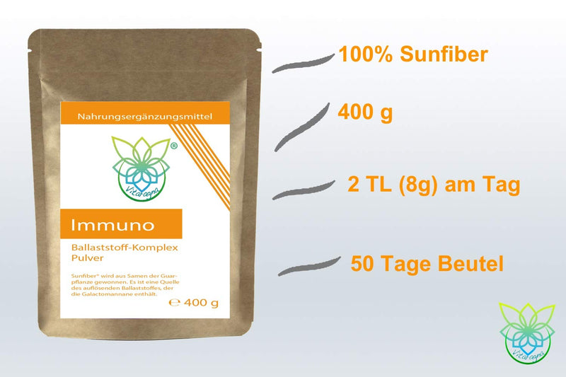 Vitaragna Sunfiber Immuno Fiber Complex As Powder From The Guar Plant, Guar Gum And Gum Arabic - For Intestinal Flora And Intestinal Bacteria, 400 G, Low Fodmap - NewNest Australia