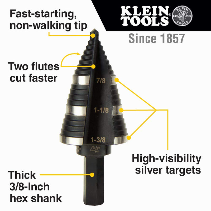 Klein Tools KTSB15 Step Drill Bit #15 Double Fluted 7/8 to 1-3/8-Inch - NewNest Australia