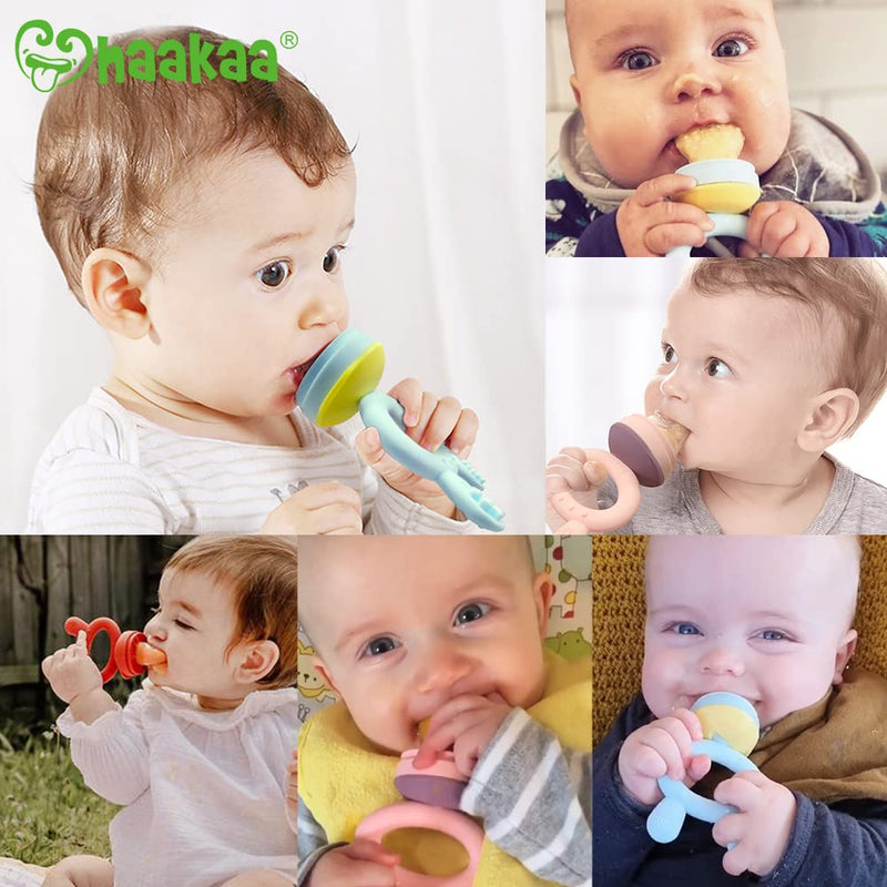 Haakaa Baby Fruit Food Feeder Pacifier | Milk Frozen Set | Silicone Feeder and Teether for Infant Safely Self Feeding, BPA Free Teething Relief Toy (Blue) Blue - NewNest Australia