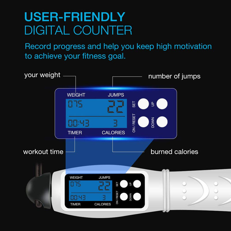 Jump Rope, H HANDIO Speed Digital Skipping Rope with Calorie Counter, Length Adjustable Jumping Rope with Alarm Reminder for Indoor and Outdoor Fitness, CrossFit, Exercise, Workout, Boxing, MMA, Gym - NewNest Australia