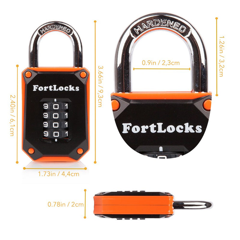 2 Pack FortLocks Gym Locker Lock - 4 Digit, Heavy Duty, Hardened Stainless Steel, Weatherproof and Outdoor Combination Padlock - Easy to Read Numbers - Resettable and Cut Proof Combo Code - Orange - NewNest Australia