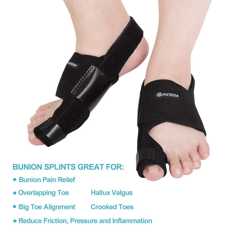 AVIDDA Bunion Corrector - 1 Pair Adjustable Bunion Splints and 2 Pack Gel Toe Separators, Toe Straighteners for Bunion Pain Relief, Overlapping Toes, Hallux Valgus, Crooked Toes (Black) Black 1 Pair-upgraded - NewNest Australia