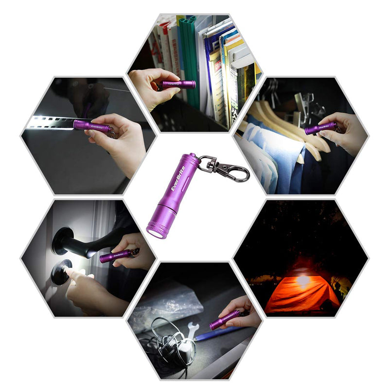 EverBrite Keychain LED Flashlight Mini Bright Key Ring Portable Pocket Torch for EDC, Party Favors, Night Reading, Camping, Power Outage, Emergency, AAA Battery Included, Purple - NewNest Australia