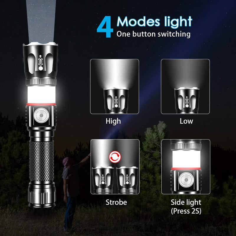 Tactical Flashlight Rechargeable, flashlights high lumens magnetic base - Super Bright, Zoomable, Water-Resistance, 4 Models, Vnina High Lumens Flash Light for Camping, Hiking and Emergence - NewNest Australia