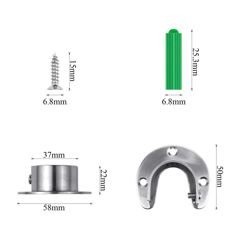 Favordrory 6 Pieces Stainless Steel Closet Pole Sockets Rod Socket Flange Set Rod Support Flange Holder, U Shaped, Easy Installation or Removal - NewNest Australia