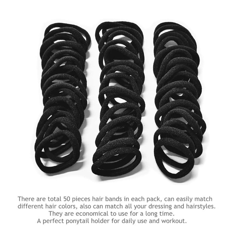 Morices 50 Pcs Pure Black Hair Ties for Women, No Metal Elastic Ponytail Holders for Girls, No Damage Seamless Stretch Hair Bands Hair Accessories for Thick Heavy and Curly Hairs - NewNest Australia