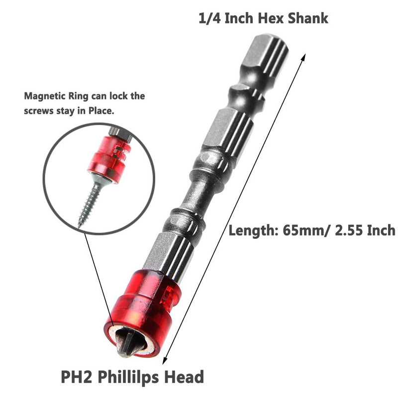 Yakamoz Magnetic Collar Design 10pcs 1/4 Inch Hex Shank PH2 Magnetic Phillips Cross Screw Screwdriver Bits Set Electric Power Driver Bit Set Original version - NewNest Australia