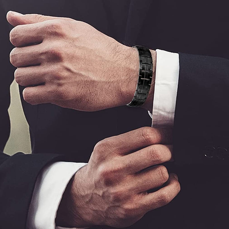 Vicmag Men Magnetic Bracelets Titanium Steel Magnet Bracelet Ultra Strength Double Row 3500 Gauss Wristband Brazaletes with Adjustment Tool & Jewelry Gift Box Black 4 Elements - NewNest Australia