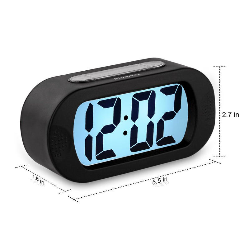 NewNest Australia - Kids Alarm Clock - Plumeet Large Digital LCD Travel Alarm Clocks with Snooze and Night Light - Ascending Sound and Handheld Sized - Best Gift for Kids (Black) Black 