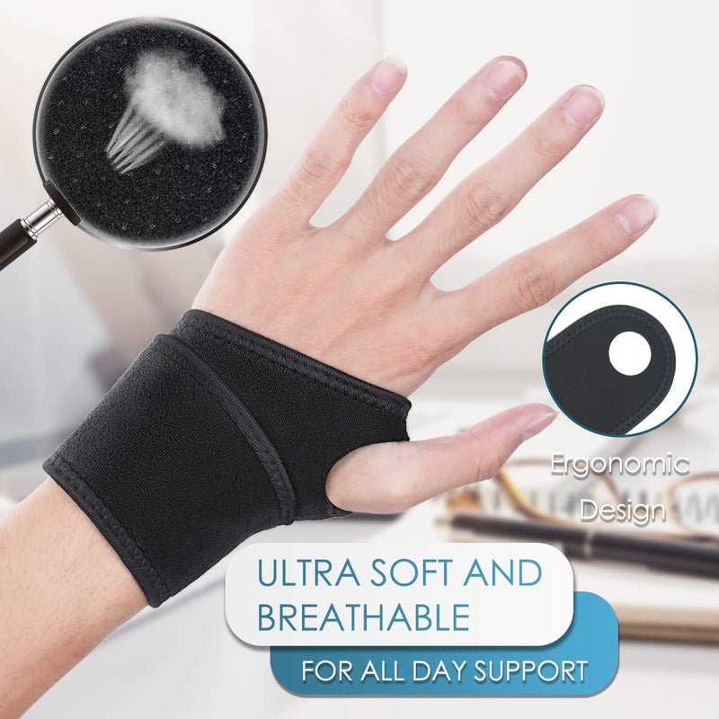 URAQT Wrist Support, 2 Pack Adjustable Wrist Strap for Men Women, Carpal Tunnel Compression Wrist Wraps for Tendonitis Pain Relief, Sports Protecting, Injury Recovery, Wrist Brace for Right&Left Hand Black - NewNest Australia