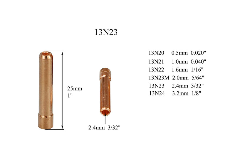 TIG Gas Lens Collet Body 13N21 45V42 (.040" & Ø1.0mm) 13N22 45V43 (1/16" & Ø1.6mm) 45V44 13N23 (3/32" & Ø2.4mm) 45V45 13N24 (1/8" & Ø3.2mm) Pyrex Cup #4 ~ #12 WP 9 20 25 TIG Welding Torch 39pcs - NewNest Australia