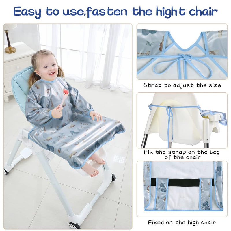 Vicloon Bibs with Sleeves, Baby & Toddler Coverall Weaning Bib, Waterproof Long Sleeve Bib Unisex Feeding Bibs Apron Attaches to Highchair & Table, Adjustable High Chair Catch-All Bib for Toddlers blue - NewNest Australia