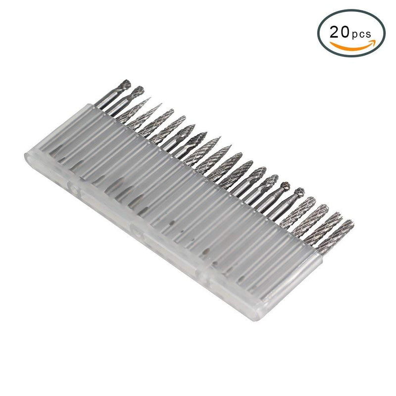 YUFUTOL 20pcs Solid Carbide Burr Set 0.118‘’（3mm）Shank Tungsten Carbide Rotary Files Burrs with 3mm Cutting Head Diameter Fits Most Rotary Drill Die Grinder for Woodworking,Engraving,Drilling,Carving - NewNest Australia