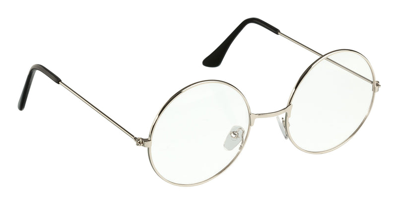 TRIXES glasses with round lenses - Beatles retro sixties style clear glass lenses - round glasses as a costume addition, cosplay, retro parties, geek glasses accessories for dressing - classic vintage silver - NewNest Australia