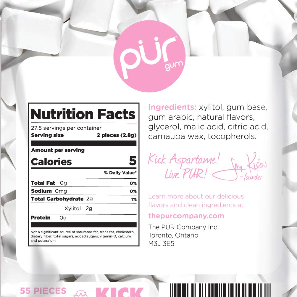 PUR Gum, Sugar Free Chewing Gum, 100% Xylitol, Vegan, Aspartame Free,  Gluten Free & Keto Friendly