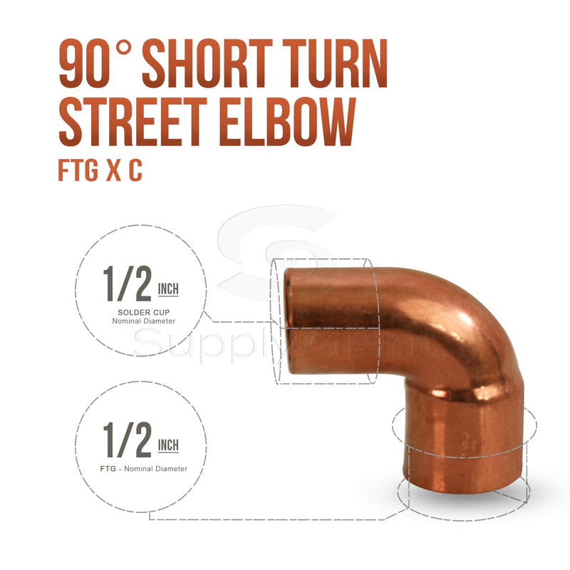 Supply Giant DDTO0012-5 90 degrees Short Turn Street Elbow Copper Fittings, 1/2 5 pack - NewNest Australia