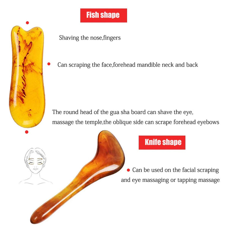 7 Pack Gua Sha Scraping Massage Facial Tools Kit, Resin Amber Guasha Scraper Board Health Care Beauty Scrape Plate with Flax Bag for Face Body Leg Back Care Physical Acupuncture Deep Tissue Therapy - NewNest Australia
