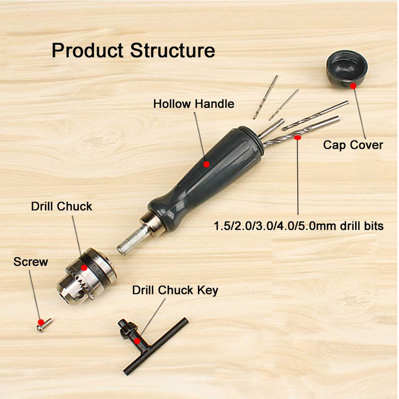 YYGJ Hand Drill Bits Set 7 in 1 Manual Tool Pin Vises with Chuck Key & 5pcs Twist Drill Bits for Wood, Jewelry, Delicate Manual Work, Electronic Assembling and Model Making, DIY Drilling - NewNest Australia