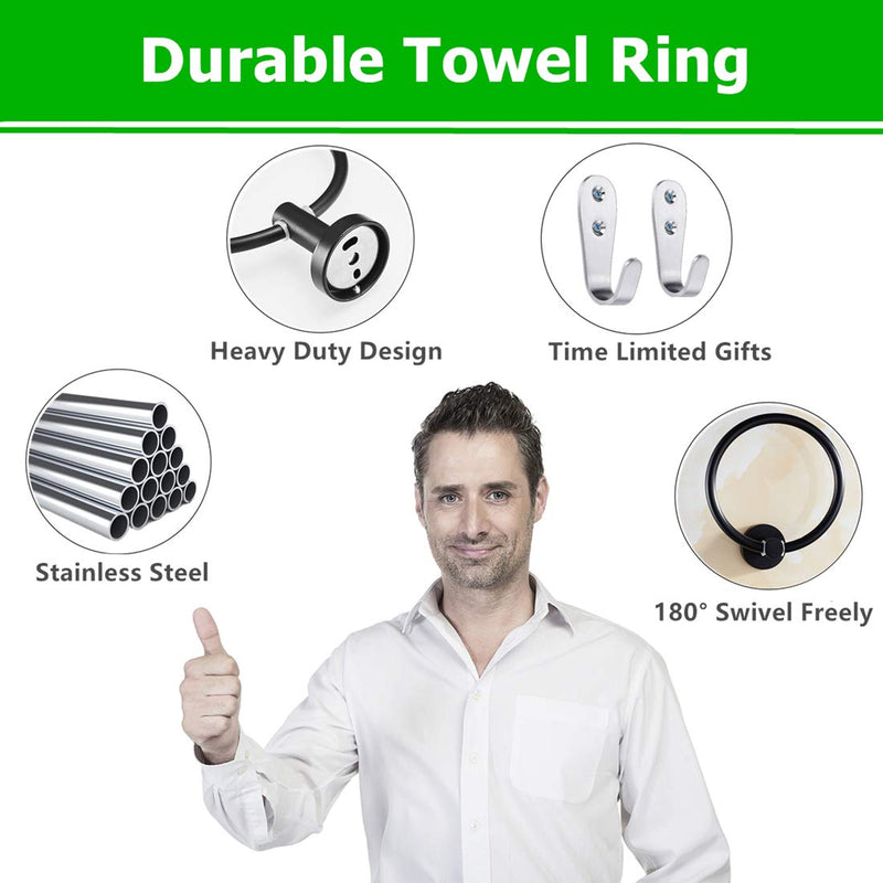 Hand Towel Ring for Bathroom - Black Hand Towel Holders Hanger for Bath Towel with Wall Mounted Accessory Hardware - Stainless Steel Waterproof Hook (Drill Needed) - NewNest Australia