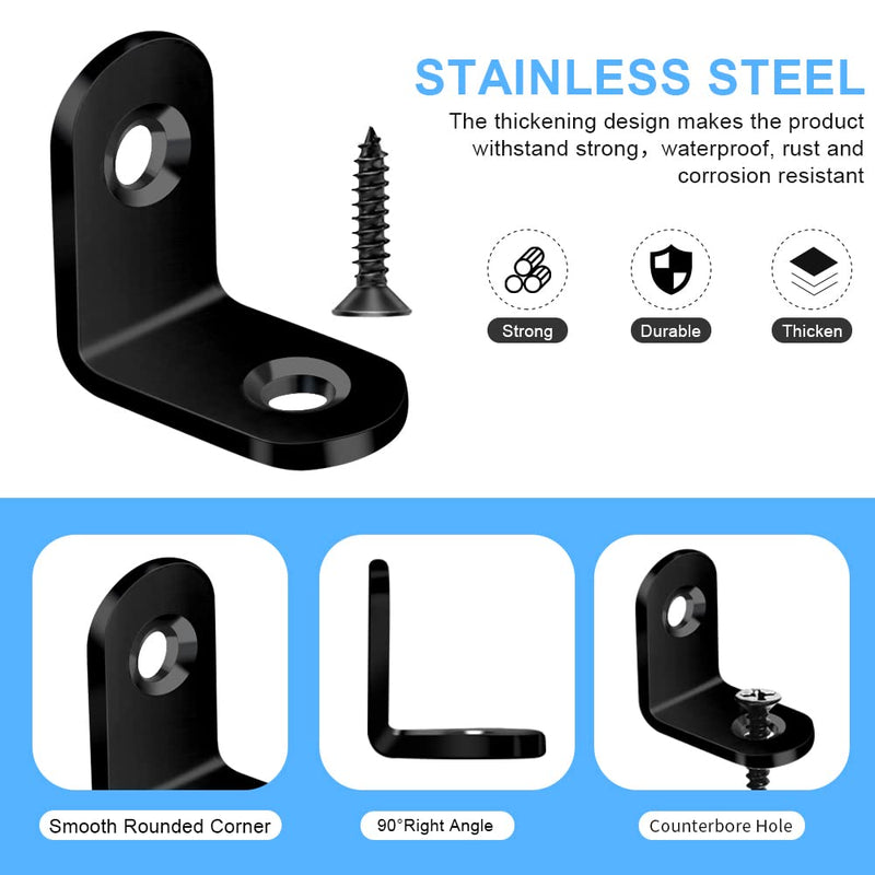 40PCS Black L Bracket Corner Brace Small L Brackets for Wood, Metal Corner Bracket, Right Angle Bracket for Wood Furniture Chair Drawer Cabinet with 80PCS Screws (0.79 x 0.79 inch) 20 mm - NewNest Australia
