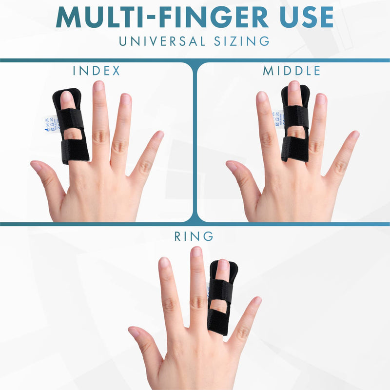 Actesso Neoprene Finger Splint Brace – Injury Support for Mallet Finger, Trigger Finger, Finger Pain, & Broken Finger – For Index, Middle & Ring (Black) Black - NewNest Australia